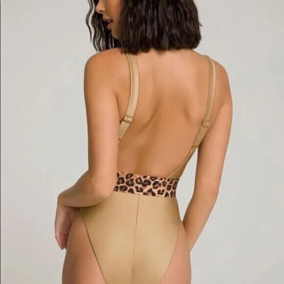 Good American Swim Belt XS 0 Leopard Animal Print Natural Matte Stretchy NEW - Picture 2 of 9